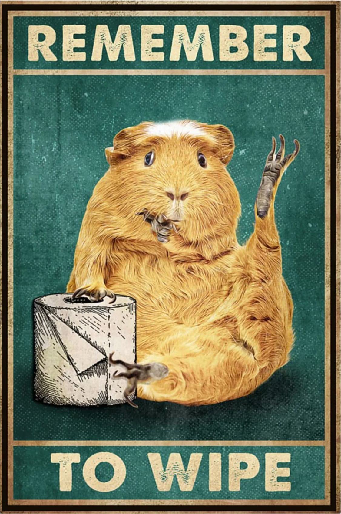 AZOLID Vintage Tin Sign Funny Remember To Wipe, Guinea Pig Tin Sign Wall Art Metal Poster for Home Bar Cafe Garage Bathroom 30x20CM