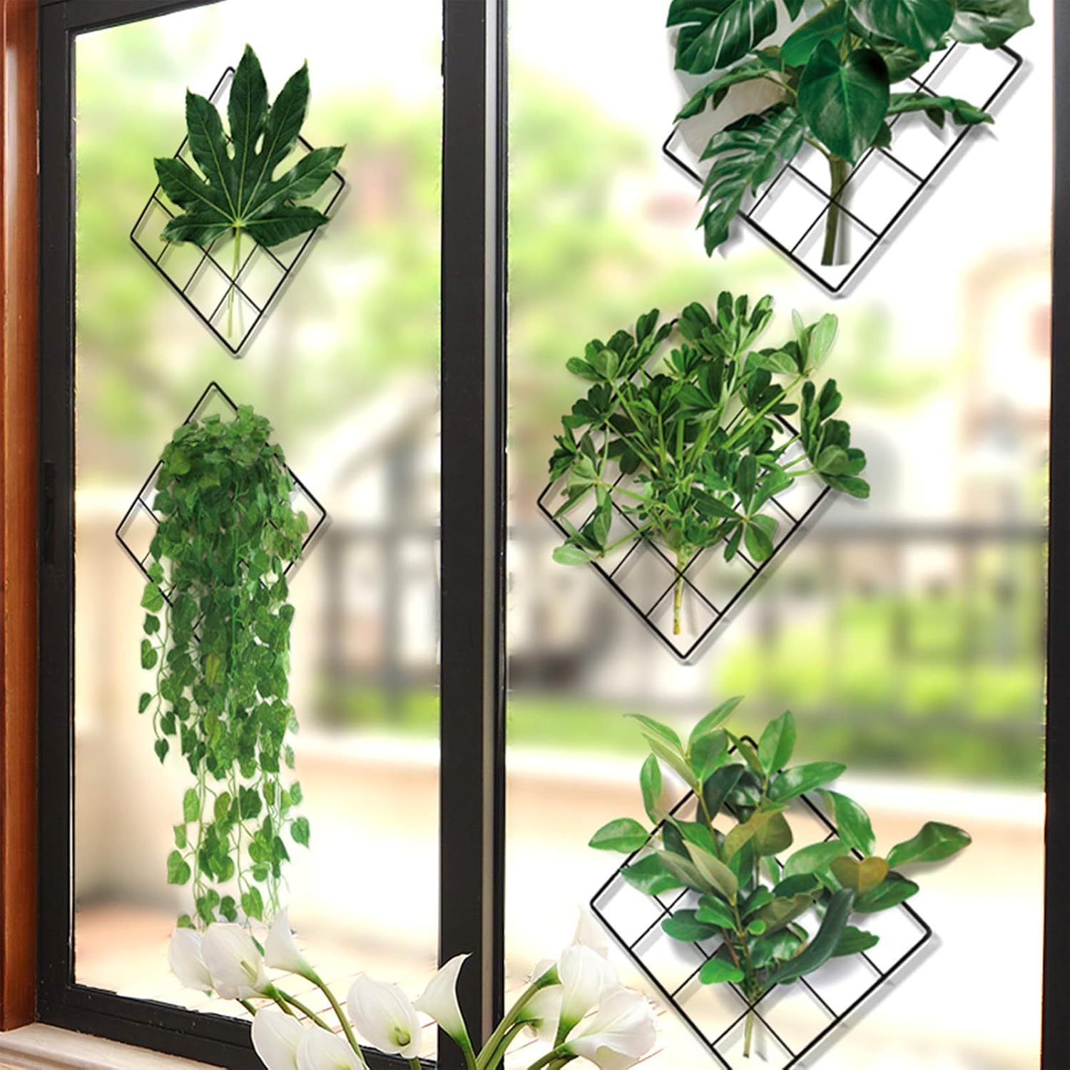 3D Vivid Green Plants Grid Wall Decal, LASZOLA Removable DIY Green Leaves Wall Sticker Home Decor Art Murals Paper Decoration for Bedroom Living Room Office Bathroom