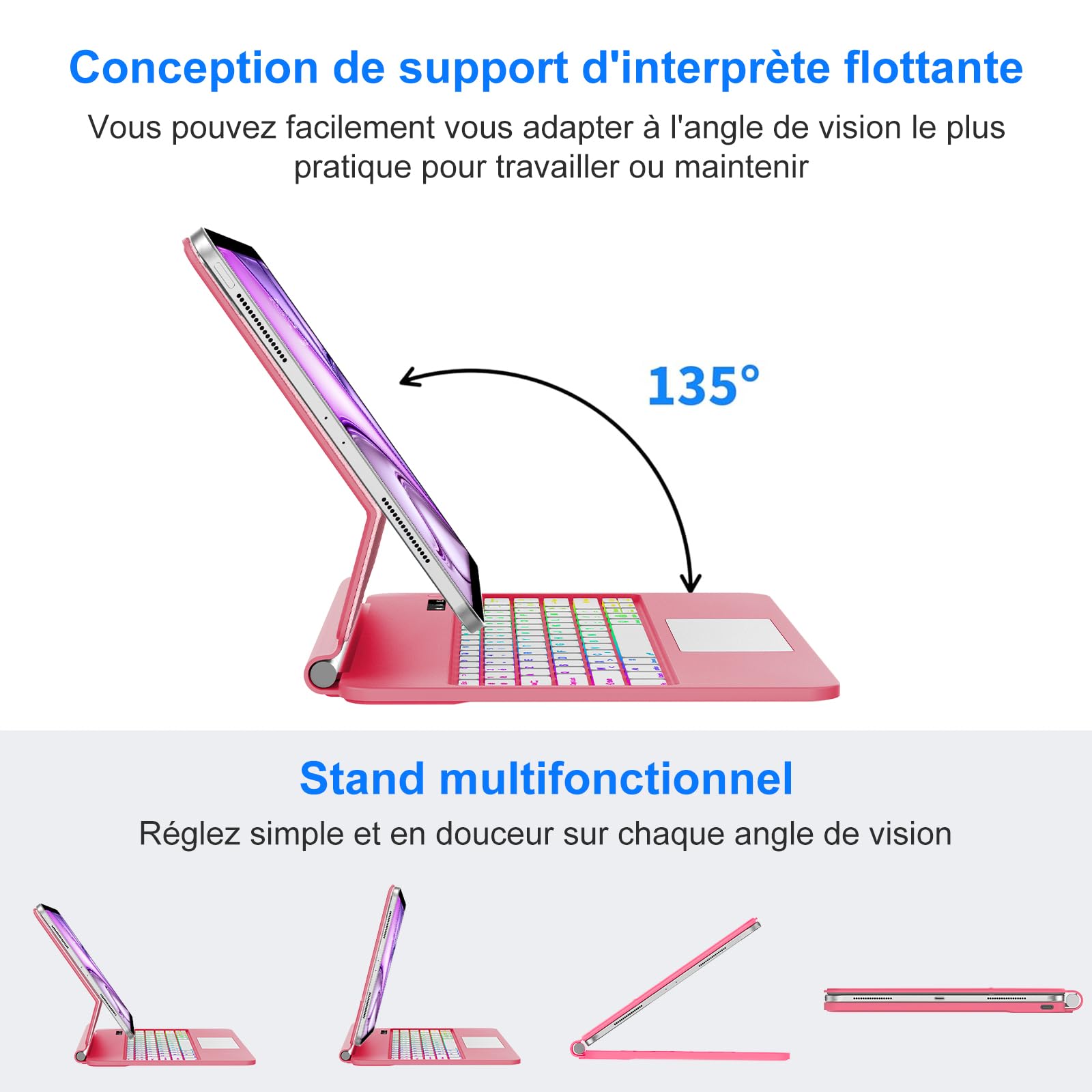 FOGARI Magic Keyboard Funda para iPad Air de 13 pulgadas 2026/2025/2024 (M4/M3/M2) | Magic Keyboard para iPad Pro 12.9 6. / 5. / 4. / 3. Gen with trackpad 7 colores iluminación y soporte magnético rojo