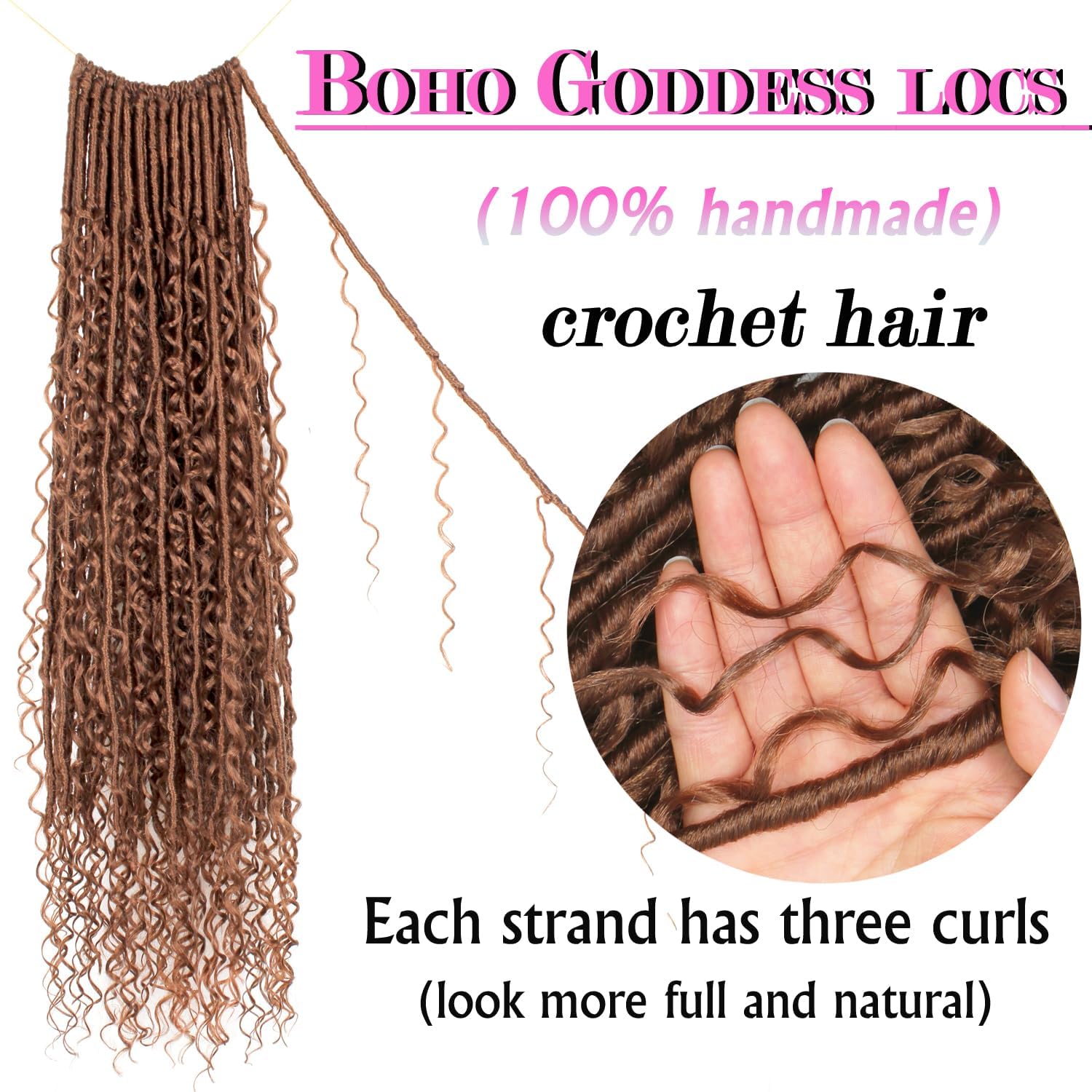 Goddess Locs Crochet Hair 24 Inch Faux Locs Crochet Pre-looped Boho Faux Loc with Curly Ends 8 Packs Long Bohemian River Loc Crochet Hair for Black Women(24Inch,30#)