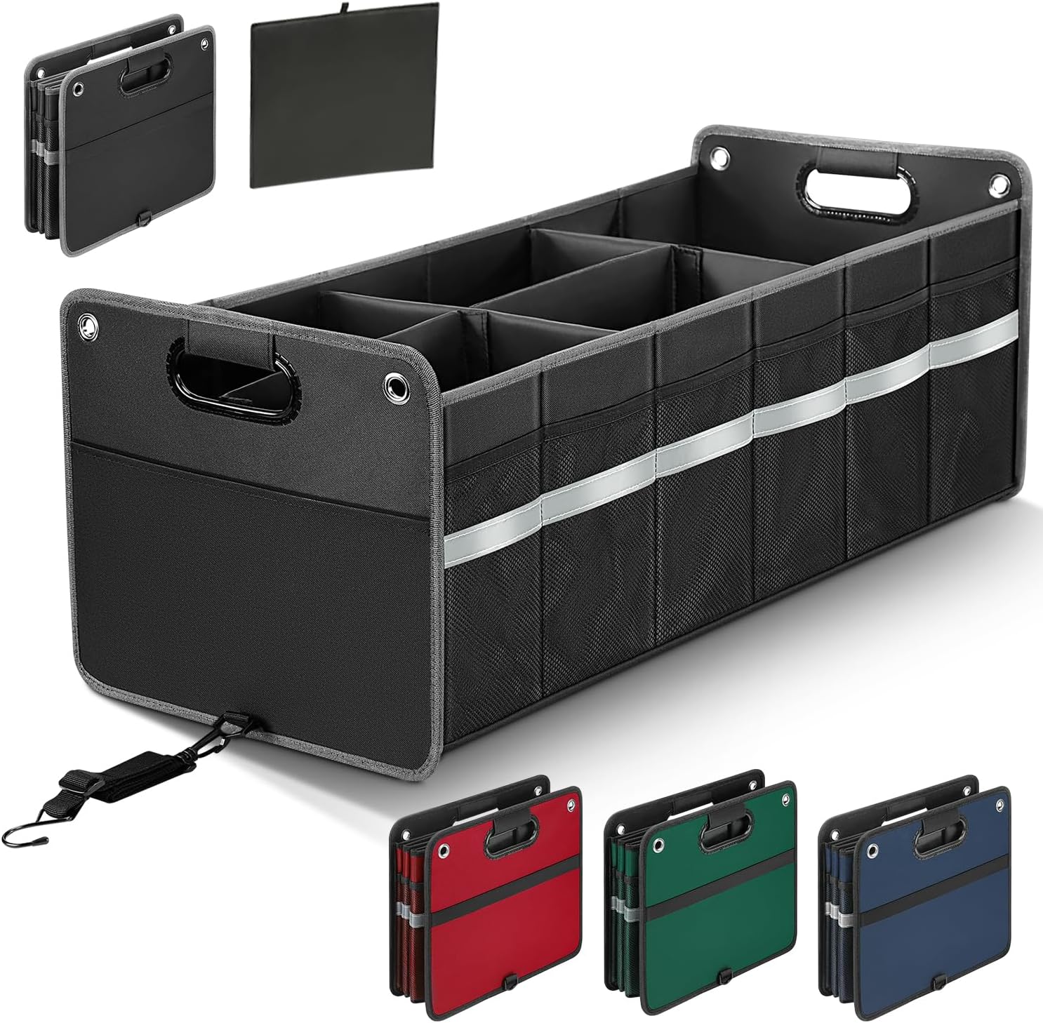 winhunt Car Trunk Organizer, Car Storage Organizer, Collapsible Multi Compartment for Car, Suv, Sedan, Truck, 100L, Extra Larger (Black, 100L)