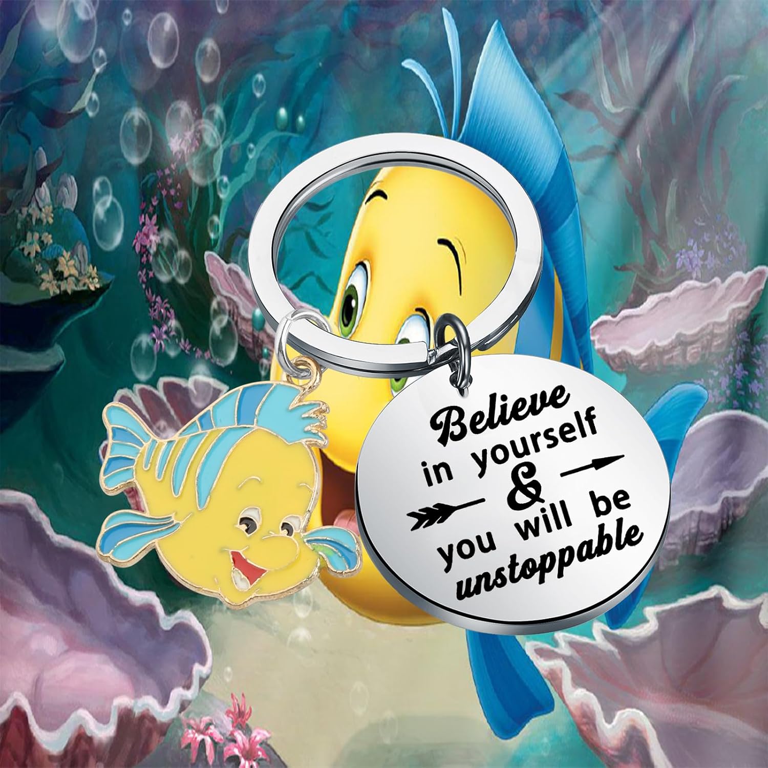 BEKECH Cartoon Keychain Princess Character Believe In Yourself Anime Cartoon Keyring for Fans
