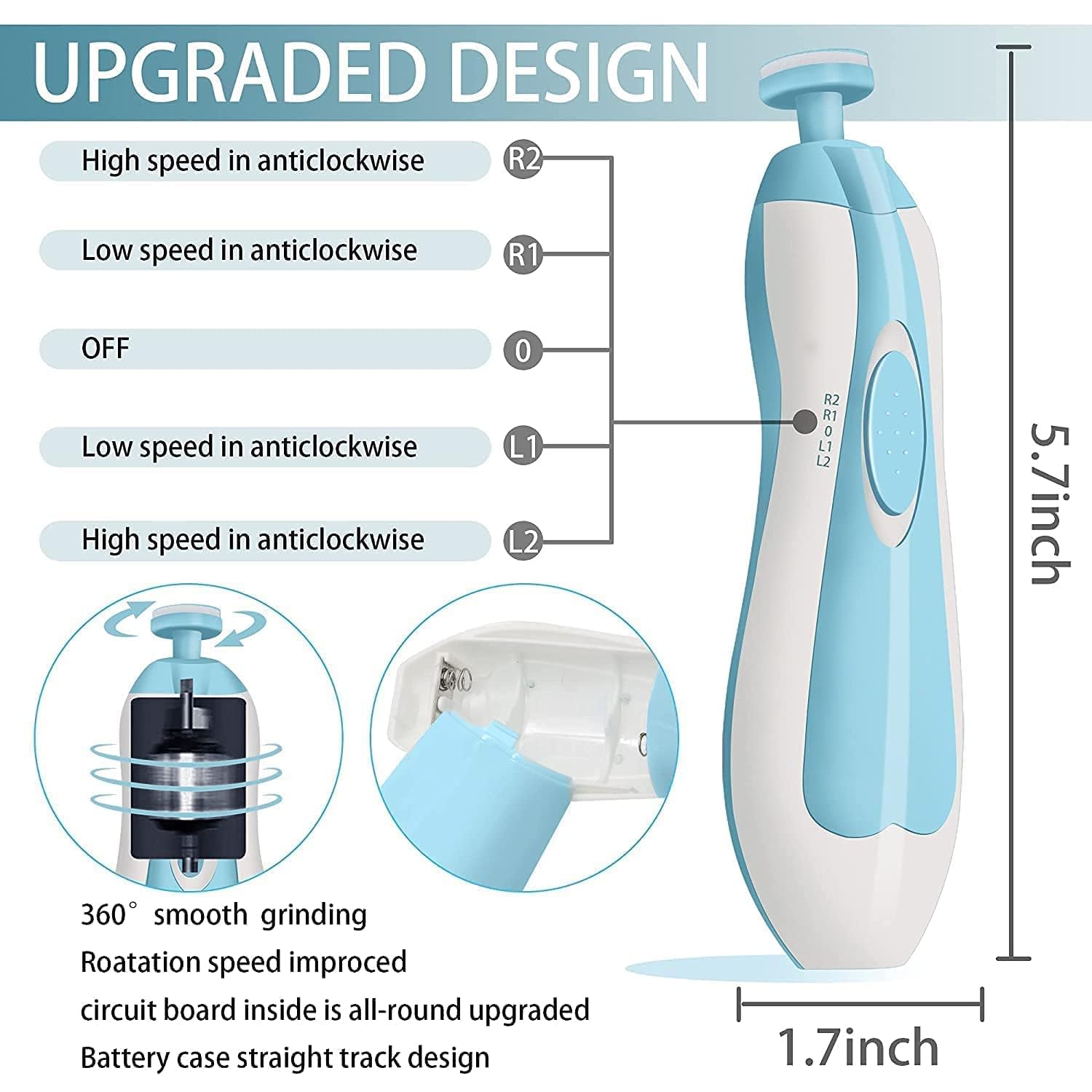 LATEHIMAK Baby Nail Trimmer New Born With Lights | Electric Baby Nail Cutter 0-6 Months With Multiple Filer Heads Adjustment | New Born Baby Products, Pack of 1 - Image 8 thumbnail