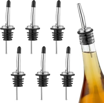 Zulay 6 Pack Stainless Steel Liquor Pourers with Rubber Dust Caps - Tapered Spout Liquor Bottle Pourers for Alcohol - Pour Spout For Liquor Bottles, Olive Oil Dispensers, Syrup, Vinegar, Juice