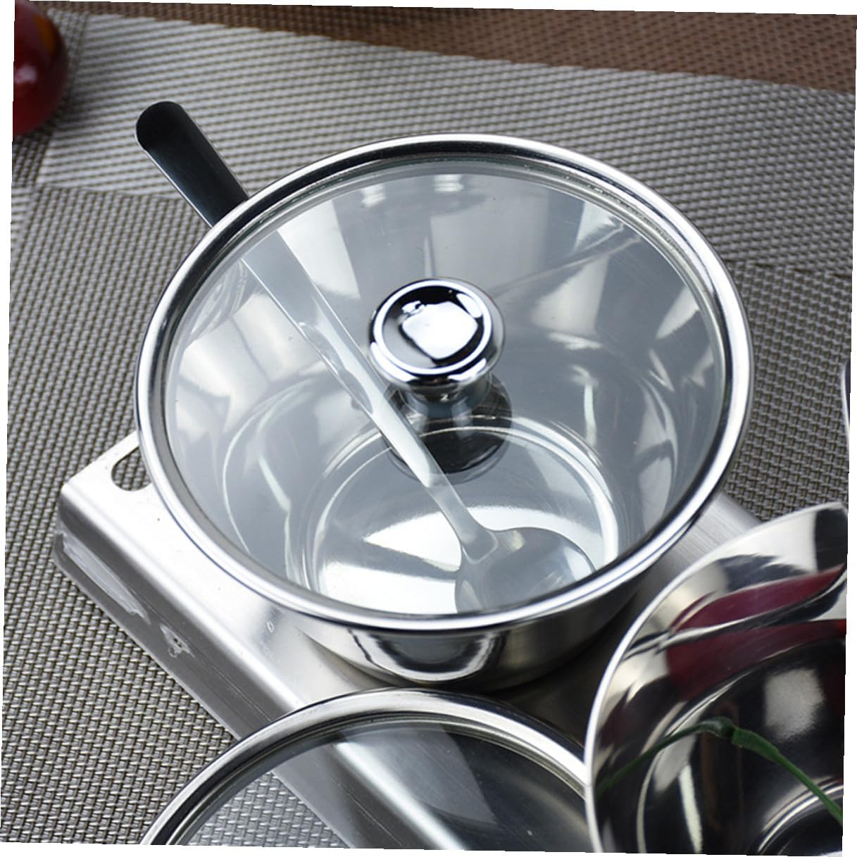 Toyvian 250ml Stainless Steel Condiment Pot with Spoon for Kitchen