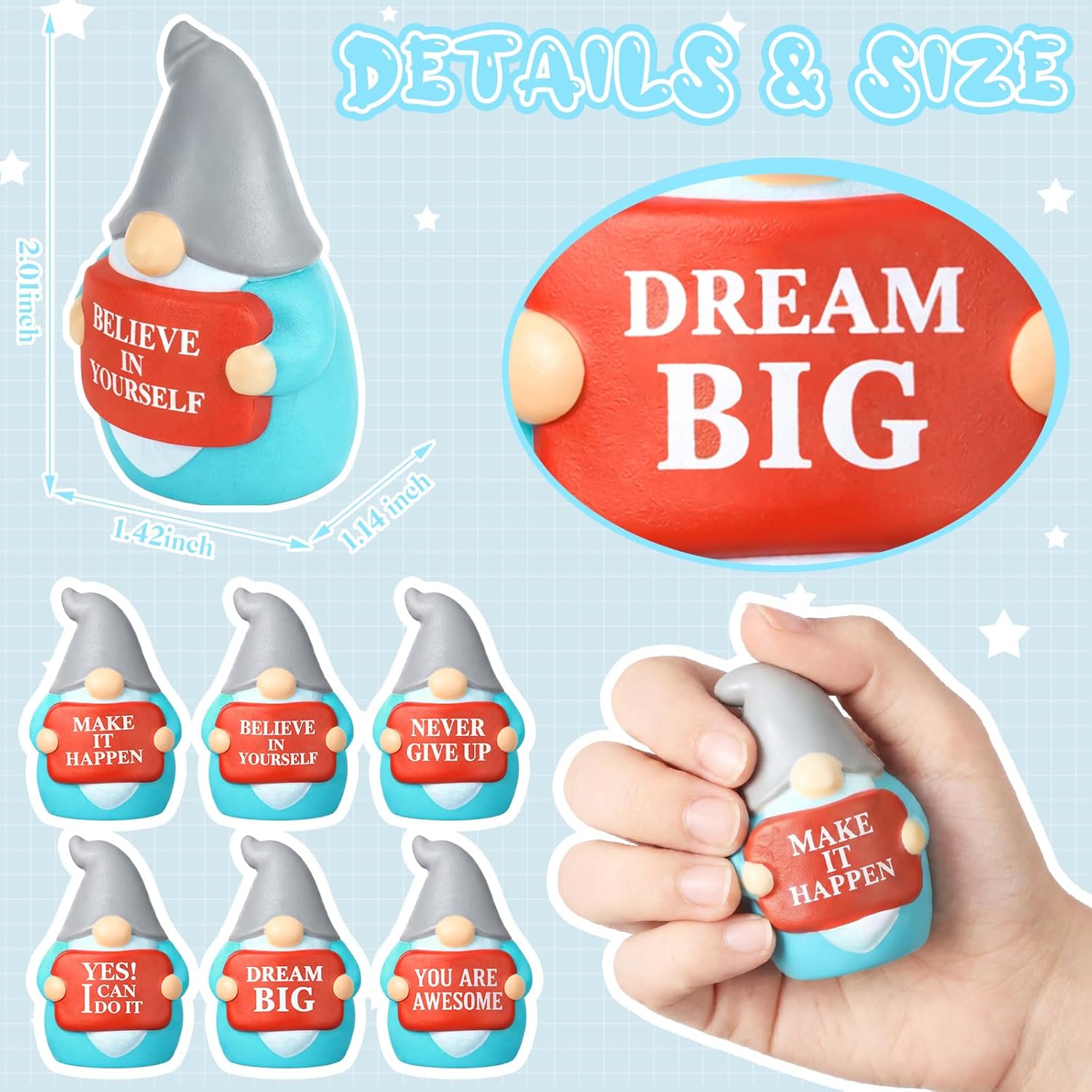 Jenaai 48 Pcs Gnomes Stress Balls Squeeze Toys Motivational Stress Relief Balls Slow Rising Mini Foam Inspirational Quotes Basket Stuffers Party Favor Anxiety Fidget Kids Employee Appreciation Gifts
