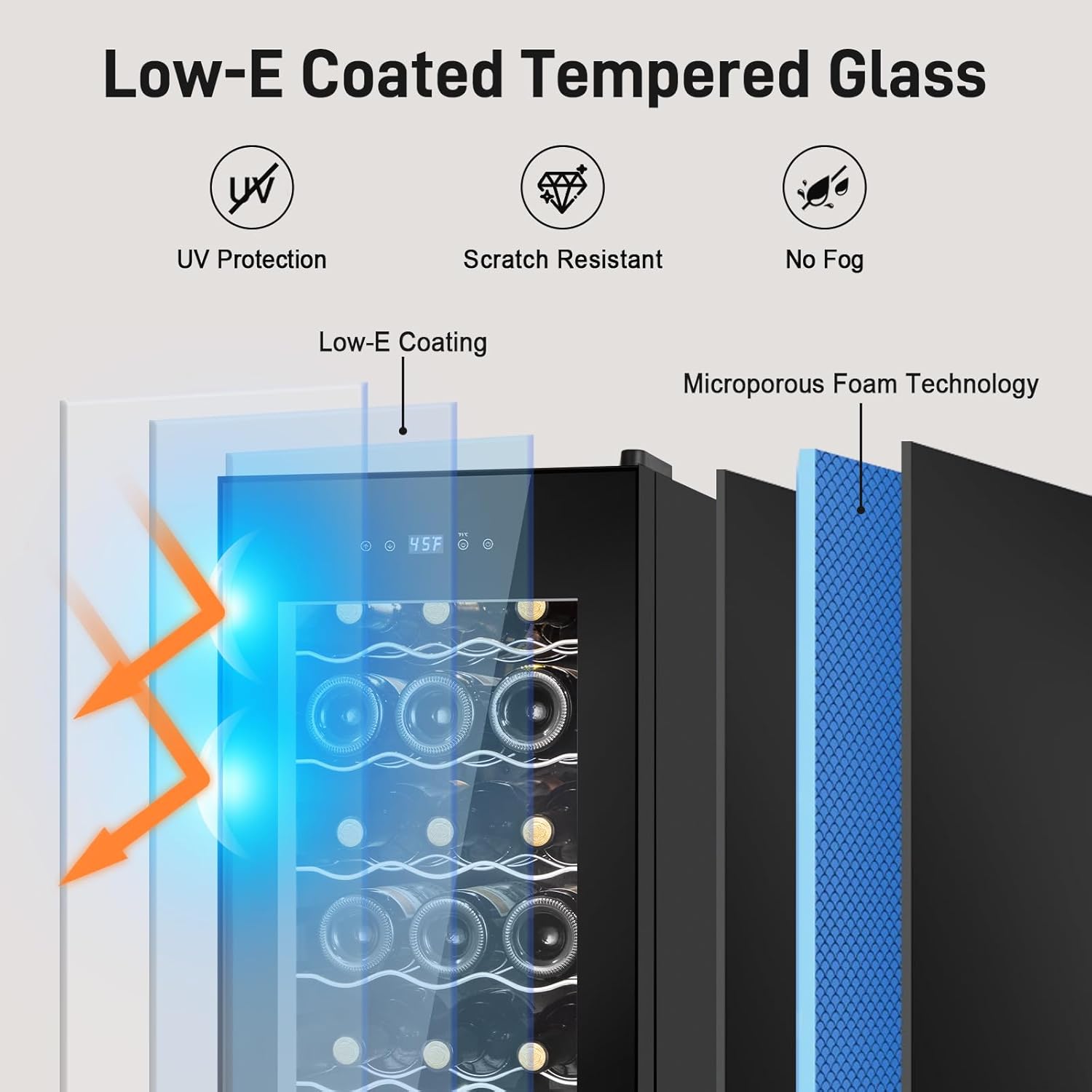 Tylza 18 Bottles Wine Fridge, Wine Cellar with Powerful Compressor, LED Touchscreen, Low-E Tempered Glass Door, Lock, Wine Cooler Refrigerator for Red, White, Champagne or Sparkling Wine, Black