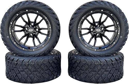 Vista 68 de Juego de 4 ruedas y neumáticos para carrito de golf Phantom en negro brillante de 14 pulgadas, neumáticos todoterreno de 23x10-14, certificación 14