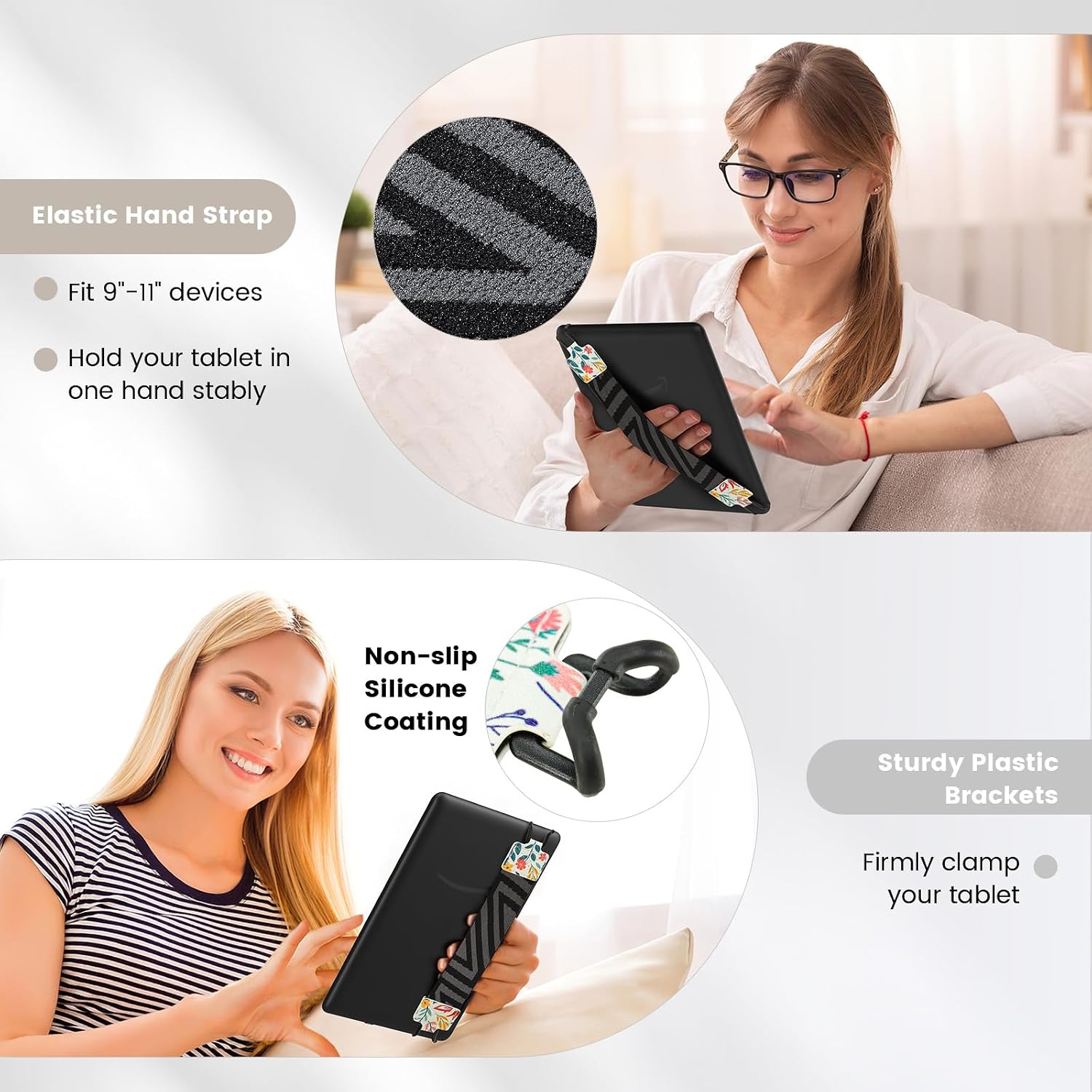 MoKo Security Hand-Strap for 9-11 Inch Tablets, Flowers | Tablet Accessories for iPad/Fire HD/Samsung, Patterned High-Elasticity Versatile Hand Strap, Lightweight Finger Grip Holder