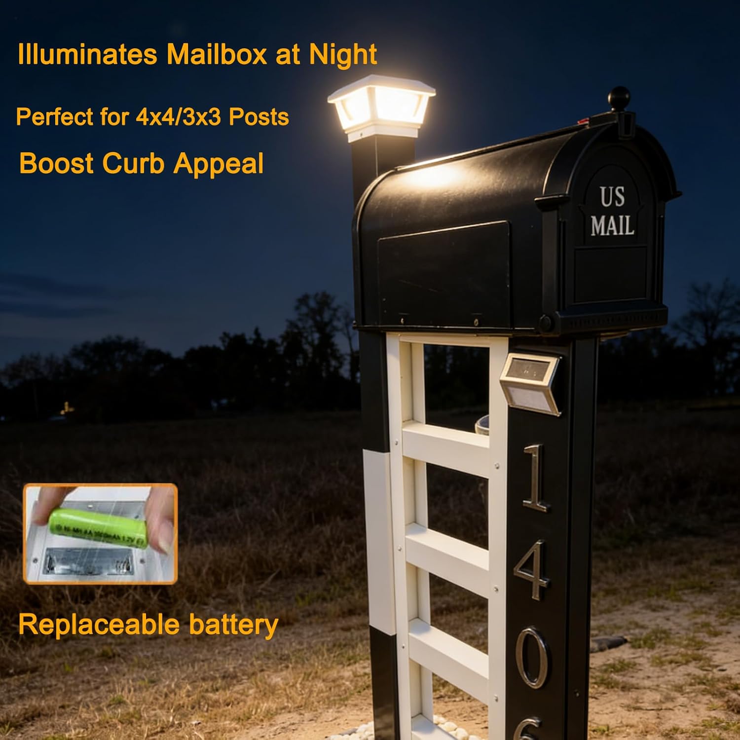 Sumaote Solar Post Caps Lights for 3x3 Metal/Vinyl & 4x4 Wood Posts, IP65 Waterproof, 120 Lumen 3000K Warm White LED Lighting for Garden, Fence, Deck and Mailbox, Dusk-to-Dawn,White Shell (2 Pack)