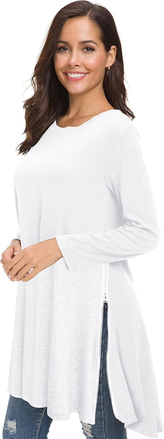 Afibi Tops for Women Long Sleeve Side Split Loose Tunic Tops for Leggings