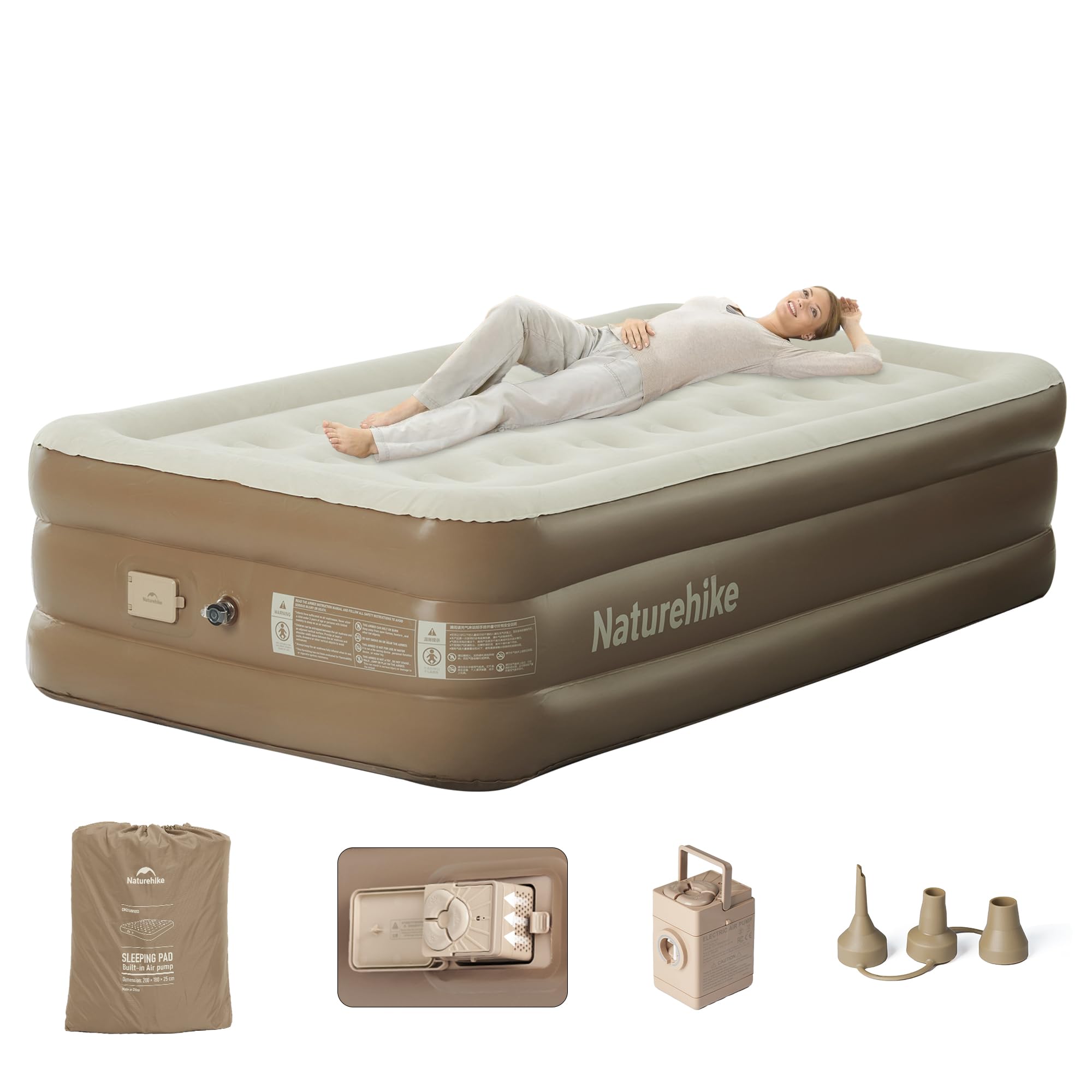 Naturehike Luftmatratze 1 Personen, Selbstaufblasend mit integrierter Akkupumpe, Aufblasbares Gästebett 45 cm Höhe, Bequem & Leicht, Für Camping, Outdoor und Zuhause