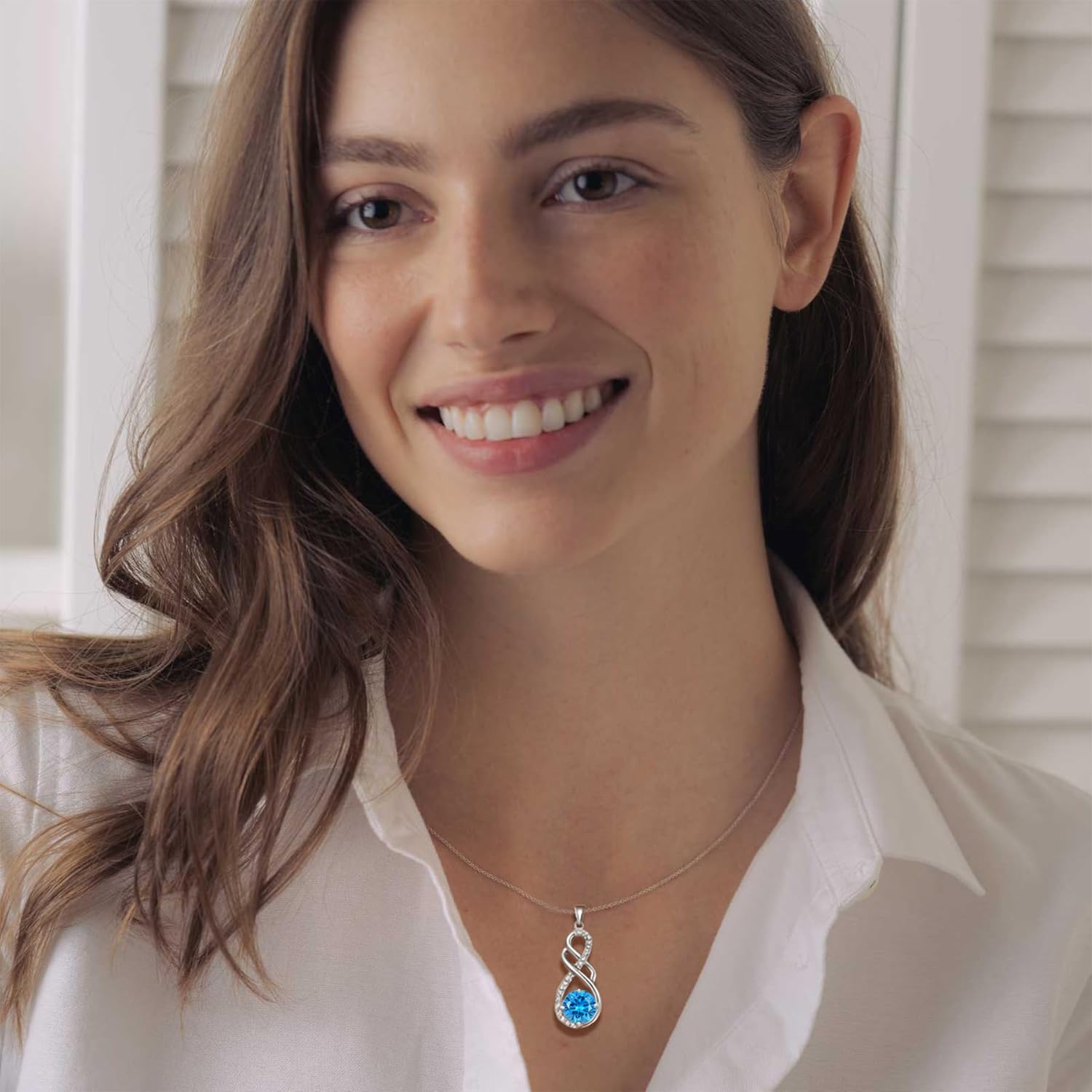 Gemstone Infinity Pendant Necklaces for Women, S925 Sterling Silver Round cut Zircon Necklace Birthstone Jewelry Gift for Her - Image 2