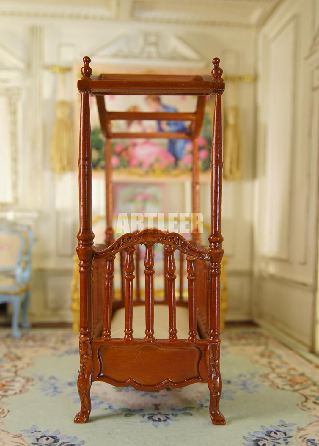 ARTLEER 1:12 Scale Vintage Wooden Miniature Cabinet with Glass Doors Dollhouse Furniture