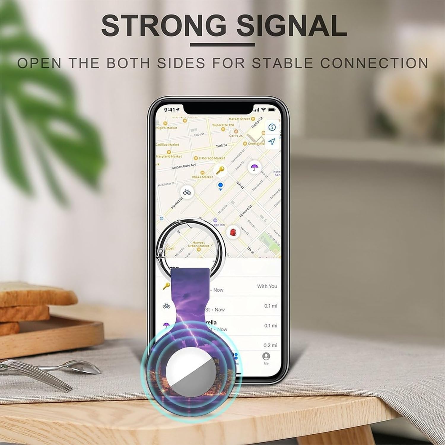 Light-ning Storm Over San Francisco Skyline Funny Cover Compatible with AirTag Case Protector GPS Tracker Holder with Keychain