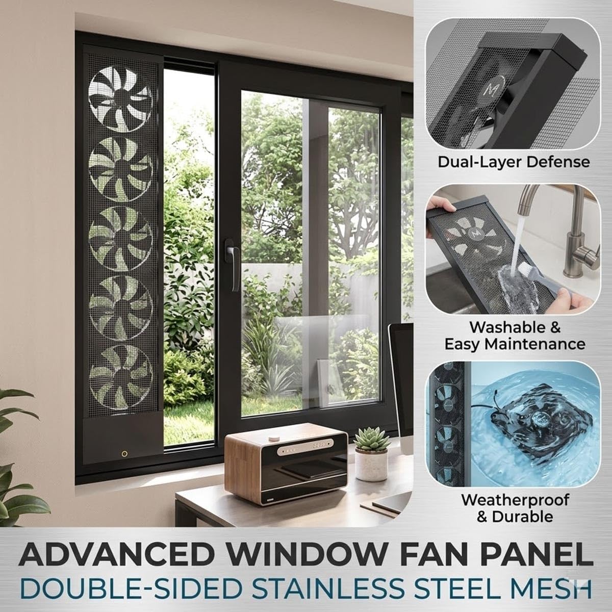 Vertical Window Exhaust Fan with Reversible Airflow, Fits 13.7-53.1" Sliding Windows, 16dB Quiet Extractor Fan for Bedroom, Kitchen, Office, No Assembly Required, Removeable Bug Screen(14.96-17.32in)