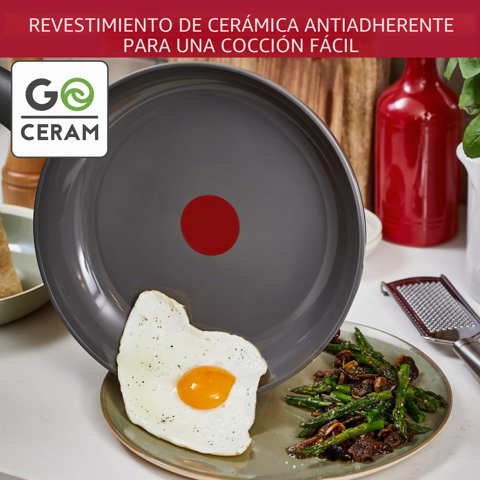 Lagostina Recurso, juego de sartenes antiadherentes, 3 sartenes de 20, 24 y 28 cm con revestimiento de cerámica, sartenes antiadherentes compatibles con gas e inducción, tecnología Thermosignal y