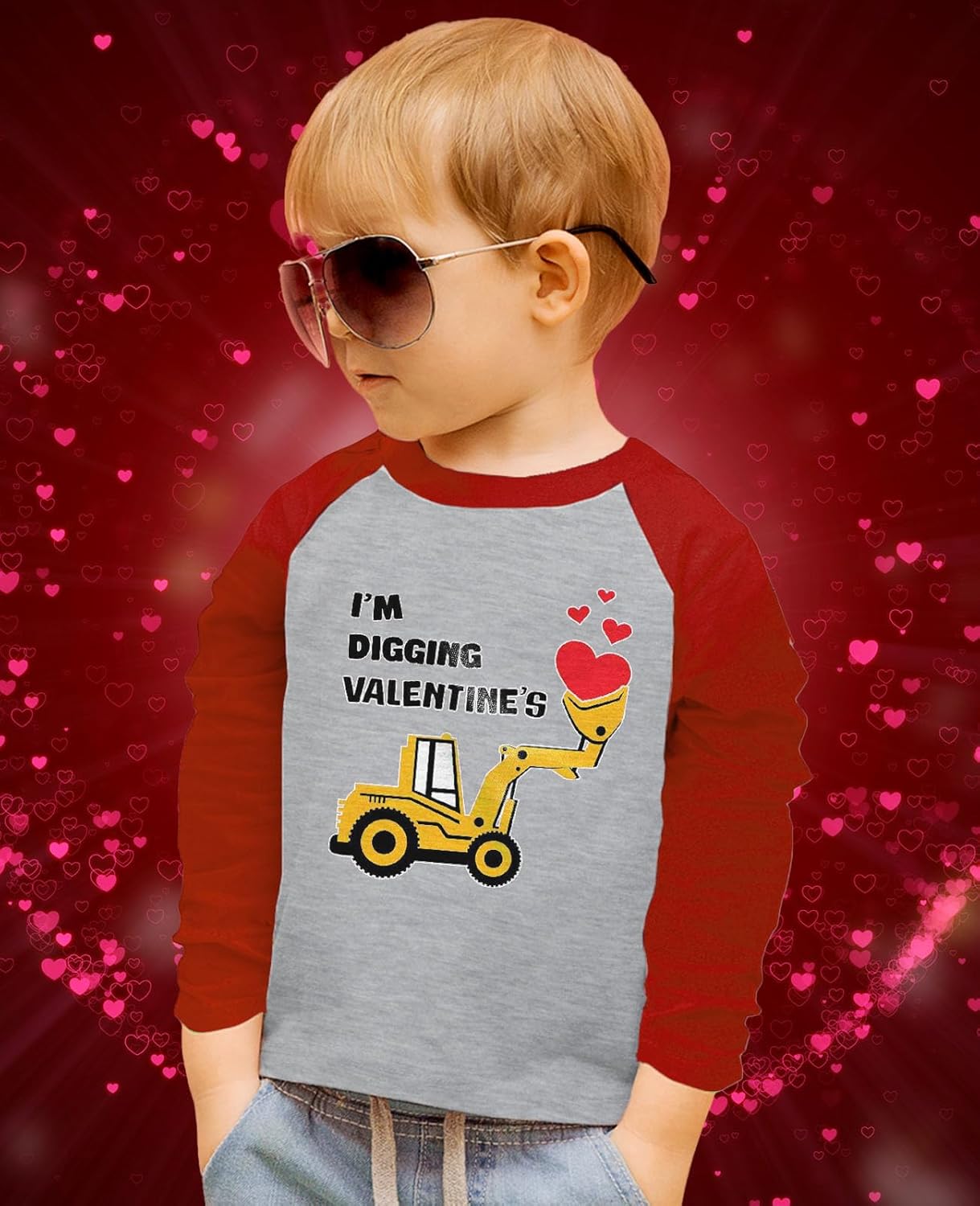 Tstars Excavator Digger Valentine Toddler Raglan Shirt I'm Digging Valentines Construction Kids 3/4 Sleeve T Shirt 2T Red