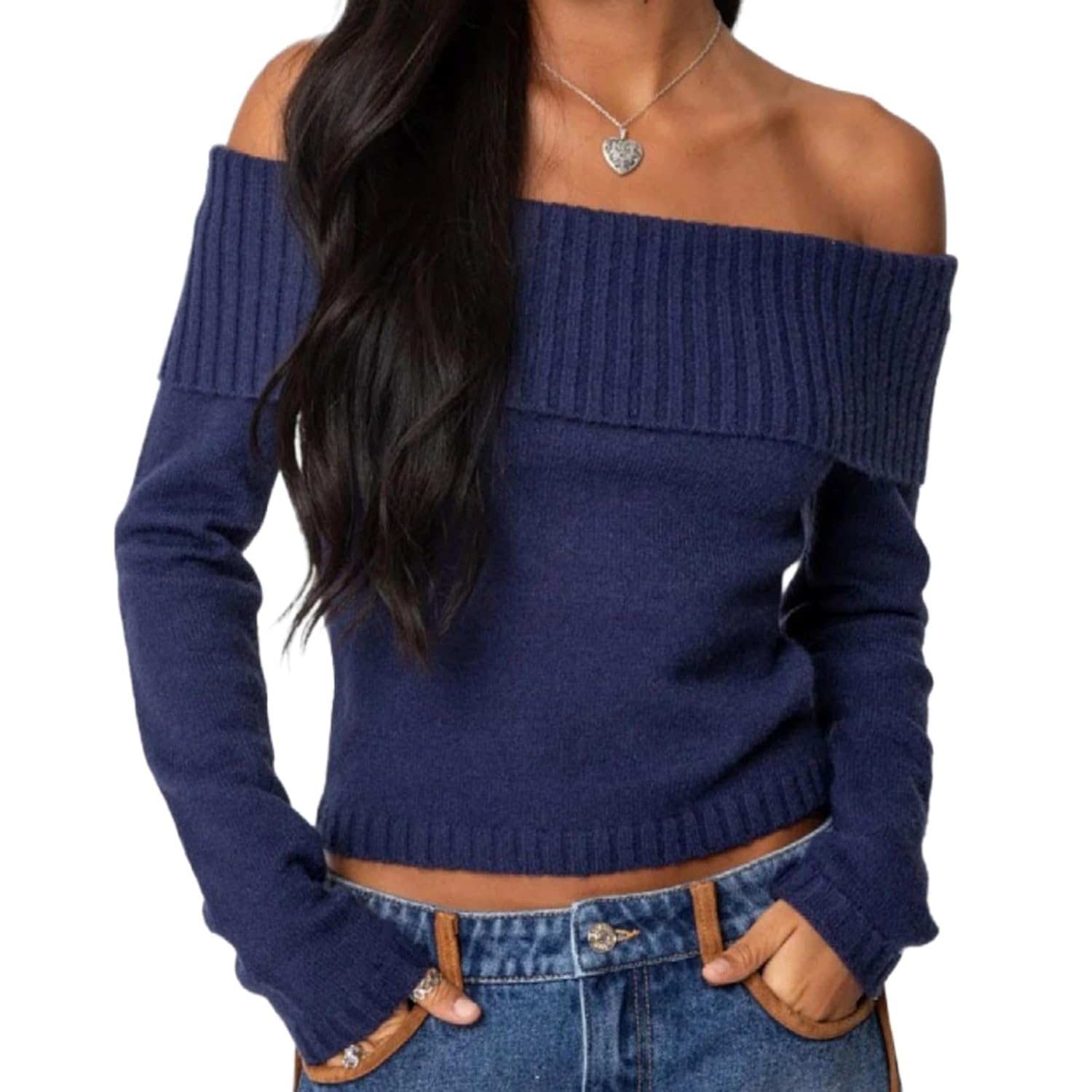Womens Off Shoulder Sweater Long Sleeve Loose Pullover Ribbed Chunky Knit Going Out Fall Winter Tops Blouse 2025