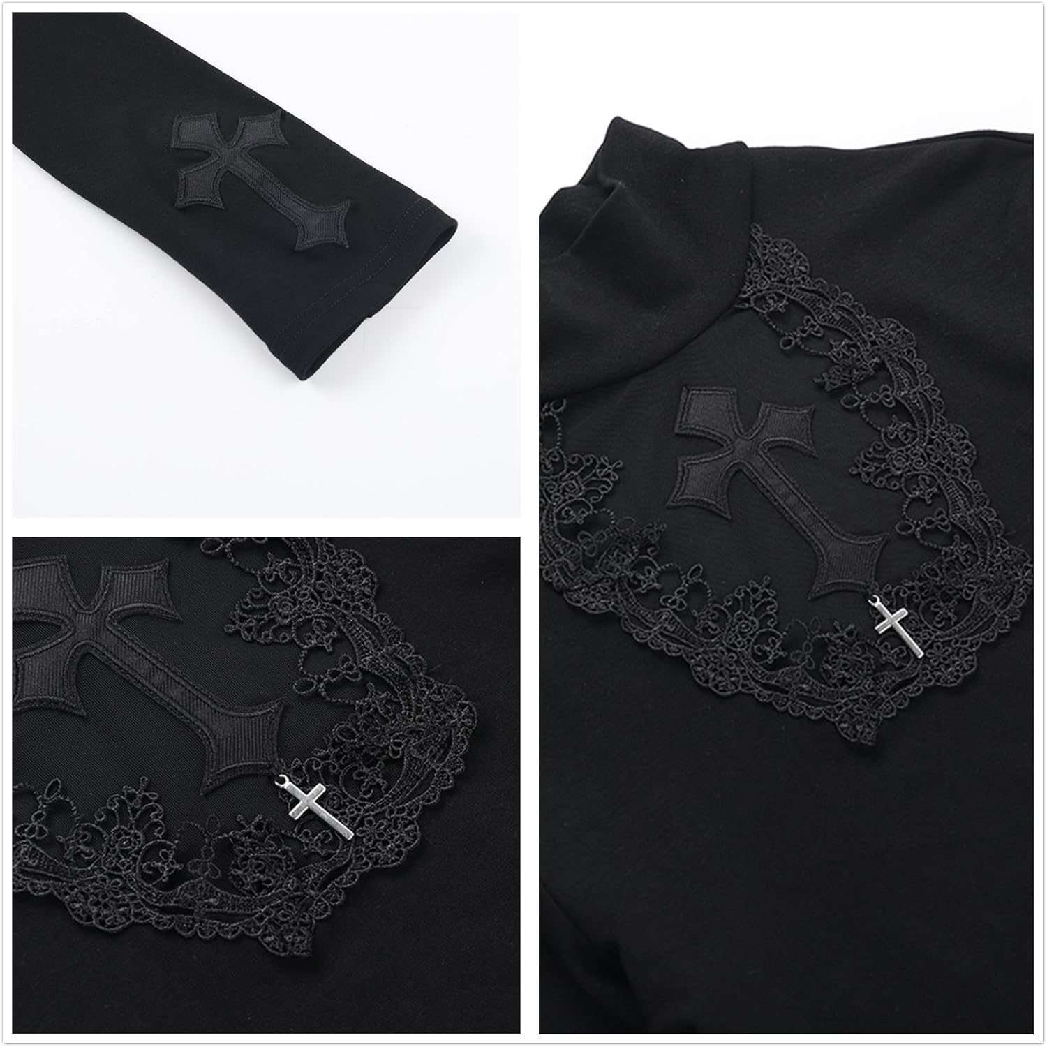 Goth Turtleneck T Shirt for Women Grunge Y2k Vintage Emo Punk Rave Japanese Gothic Long Sleeve Fitted Cute - Image 5