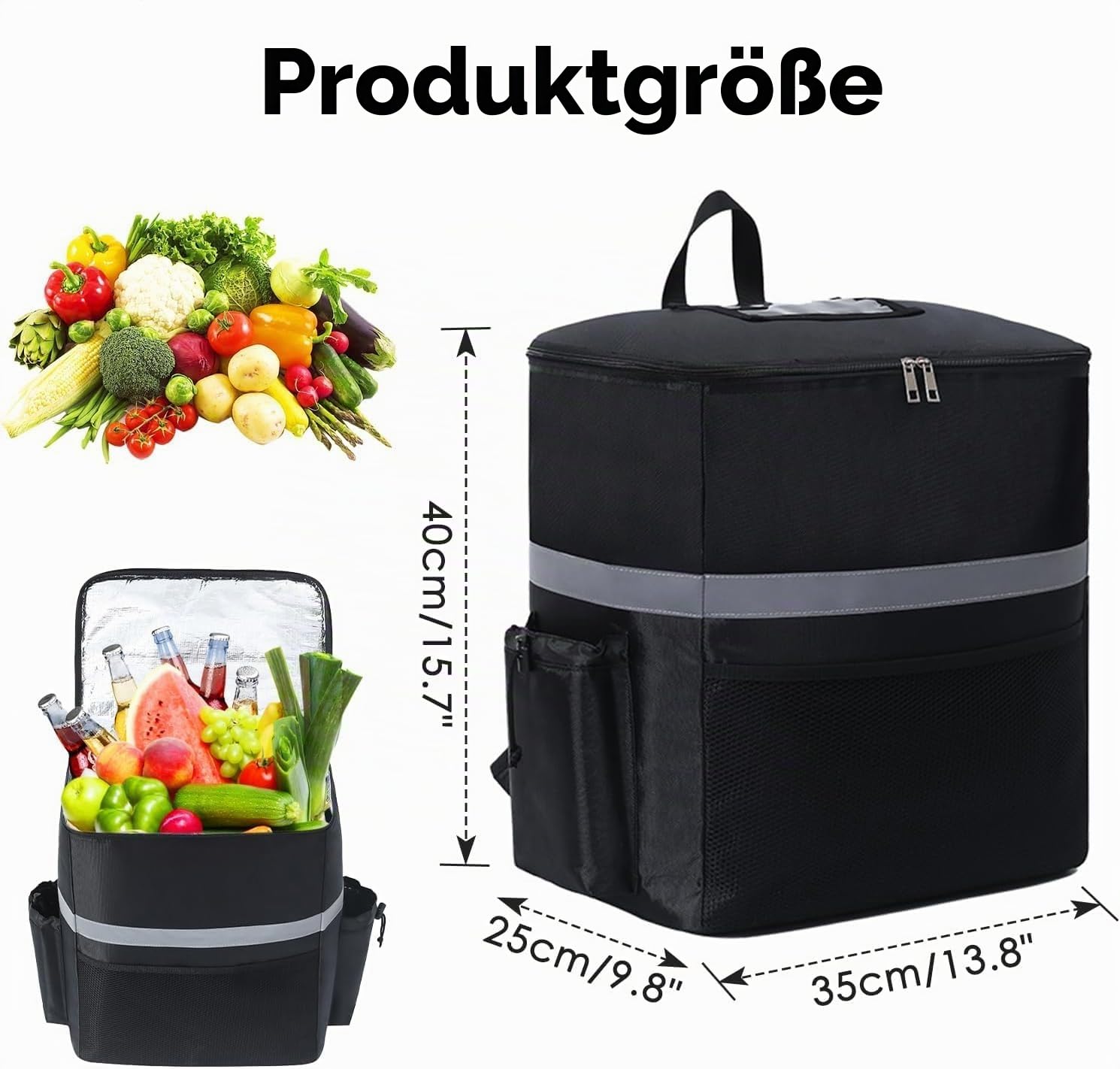 SOONHUA Thermo-Rucksack für Lebensmittel, 35 l, große Kapazität, isoliert, Lebensmittelwärmer, Transporttasche für Fahrradtransport