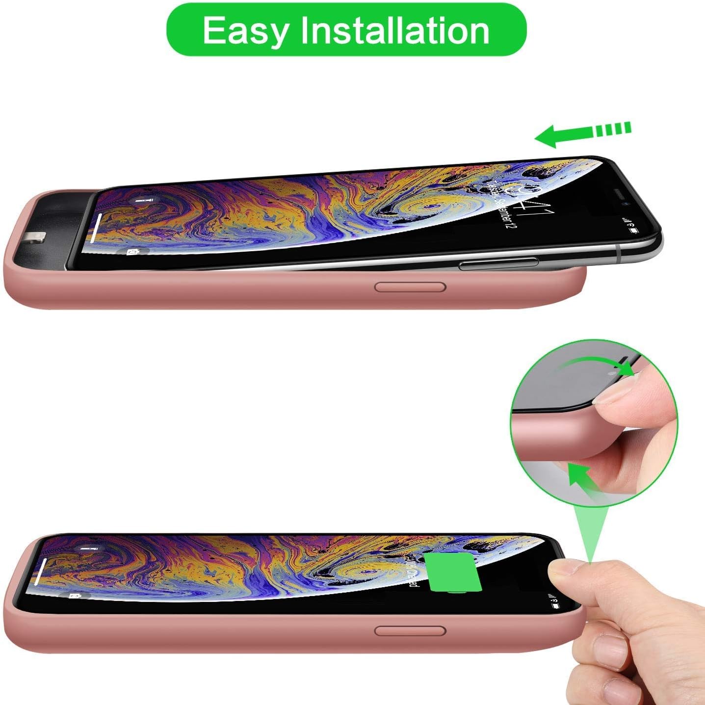 Battery Case for iPhone Xs/X/10 Upgraded 6500mAh Protective Rechargeable Charging Case for iPhone X Extended Battery Pack for iPhone Xs Portable Charger Case Backup Cover (5.8 inch) (Rose Gold)