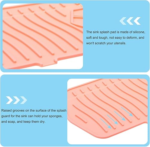 Miniatura 3 de uxcell Protector contra salpicaduras para fregadero de cocina, 24 x 5.8 pulgadas, bandeja de silicona para fregadero de baño, granja, RV, color rosa