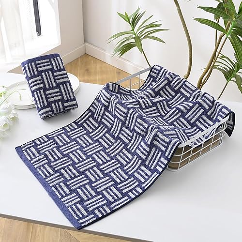 Miniatura 3 de YiLUOMO Juego de 2 toallas de mano azules con patrón de rayas blancas, súper suaves, 100% algodón de rizo ultra absorbentes, de secado rápido, 13 x