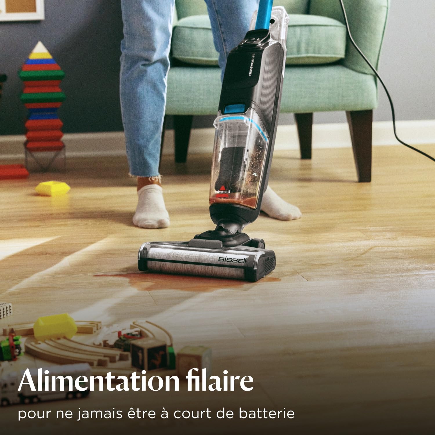 BISSELL CrossWave HF2, Aspirateur Balai Laveur à Câble, Aspire & Lave en Même Temps, Nettoyeur Eau et Poussière Léger & Puissant, Aspirateur Balai Sec et Humide, Seulement pour Sols Durs, 3845N