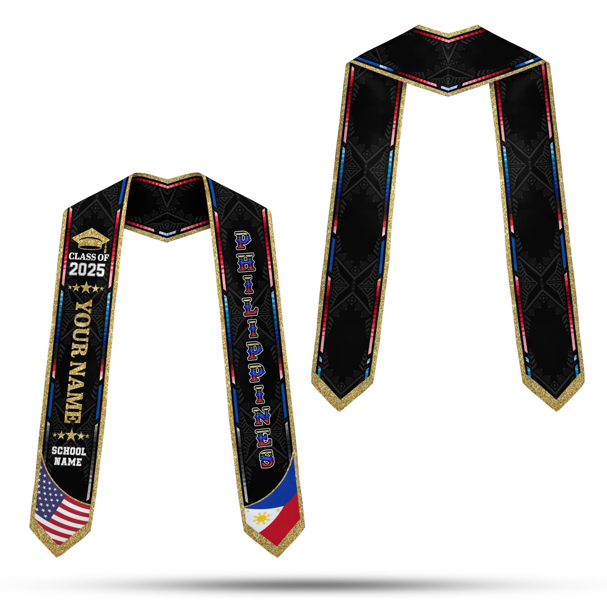 MonkeyVan Philippine Graduation Stole Philippines Graduation Flag Stole Sash Philippine American Flag Graduation Sash Plp15