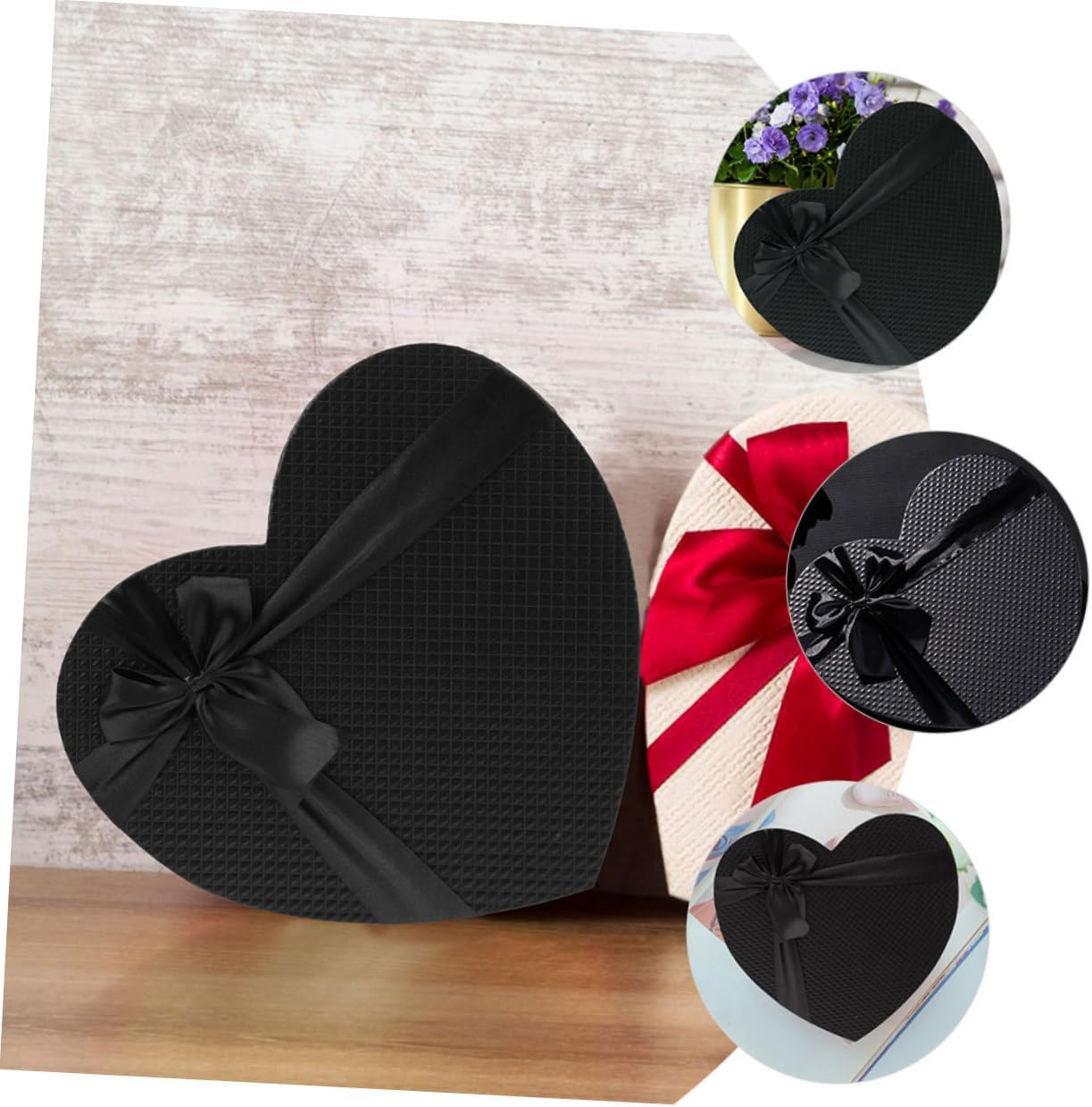 Abaodam 2pcs Large Black Heart Shaped Wrapping Boxes Paper Case for Valentine’s Day Chocolates Flowers Packaging