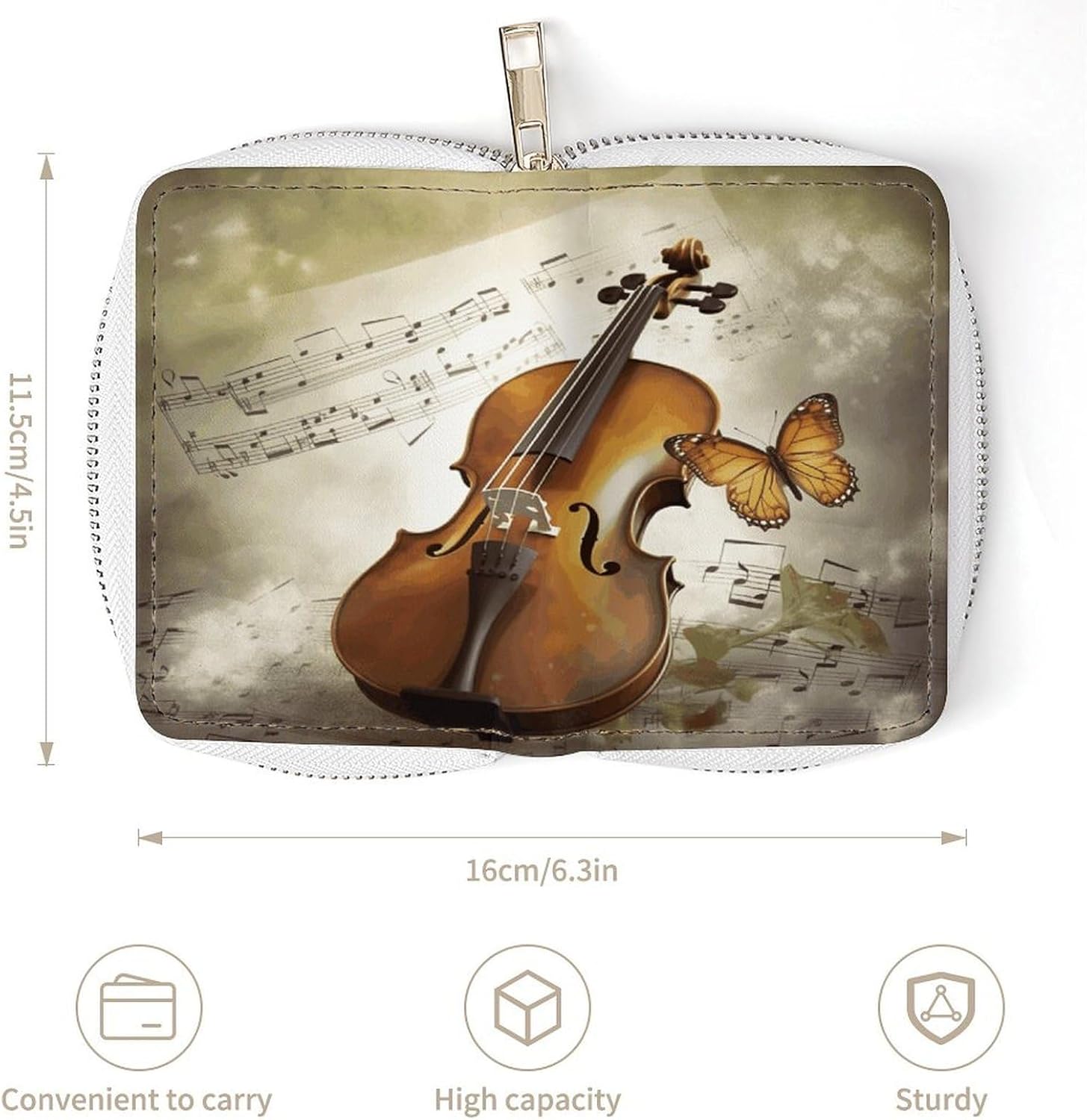 Butterfly And Cello Card Holder RFID Blocking,Credit Card Wallet for Women And Men,Card Case Organizer Bag with Zipper