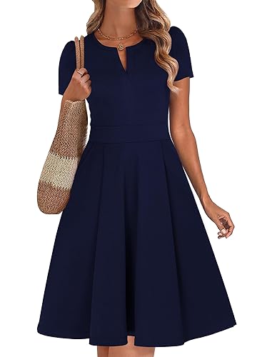 Womens Summer Short Sleeve V Neck Knee Length Fit and