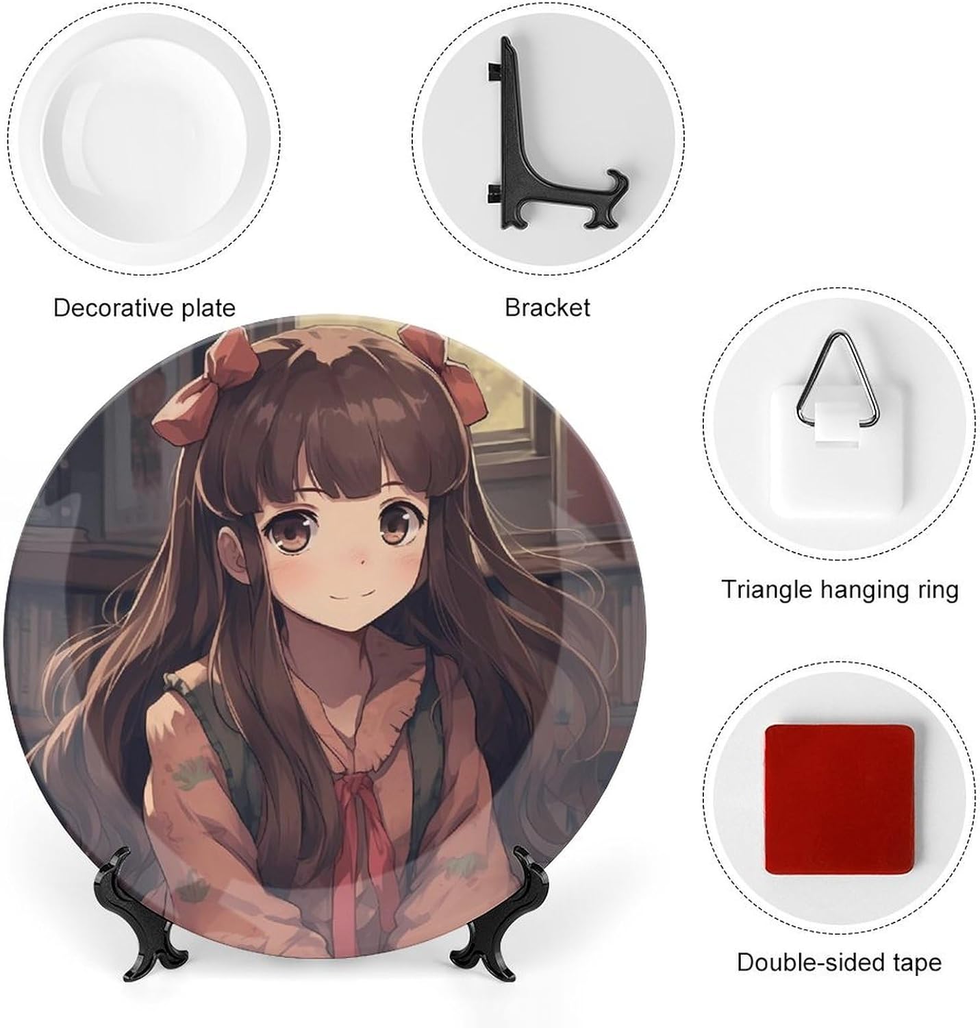 Little Woman in Anime Ceramic Decorative Plate 7inch Bone China Decorative Personalized Boho Plates with Display Stand, Ceramic Ornaments Dessert Plates for Home Decor Dinner image 3