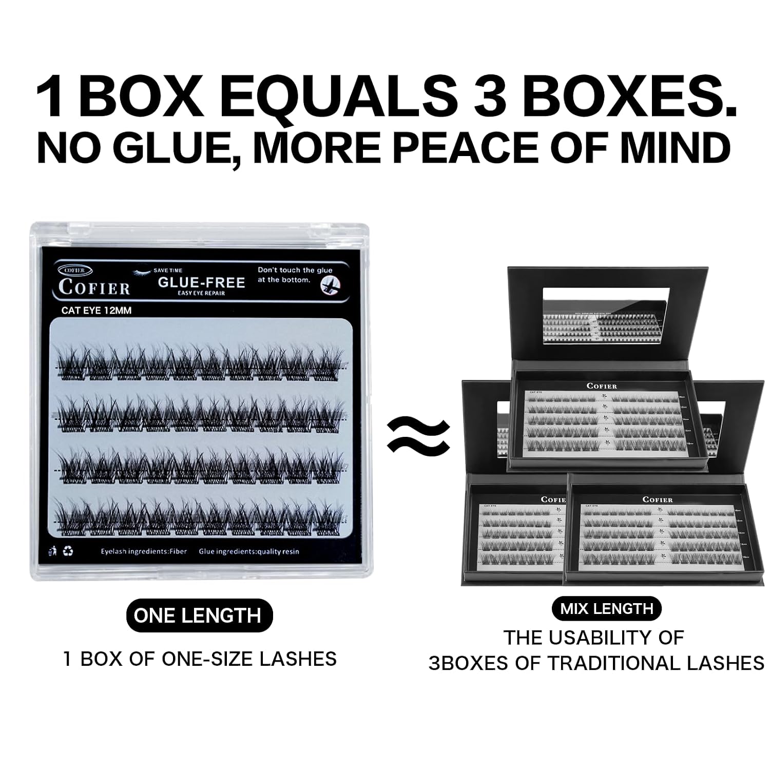 Glue-Free Wispy Lash Clusters Kit, 40 Pcs Individual Eyelash Clusters (12mm C Curl) - DIY Lash Extension Kit with eyelashes Tweezers, Natural Fluffy Fake Lashes for Home Use, Beginners Friendly