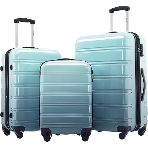 Merax Luggage Sets 3 Piece, Hardside Expandable Suitcase Set with Spinner Wheels, Lightweight Gradient Color Luggage 20+24+28 IN,Gradient Blue