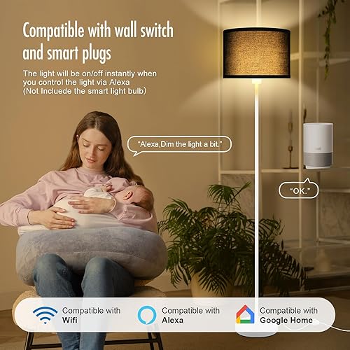 Miniatura 113 de Lámparas de pie doradas para sala de estar, lámpara de pie moderna, pantallas blancas, interruptor de pie, lámparas de poste simple lámpara alta