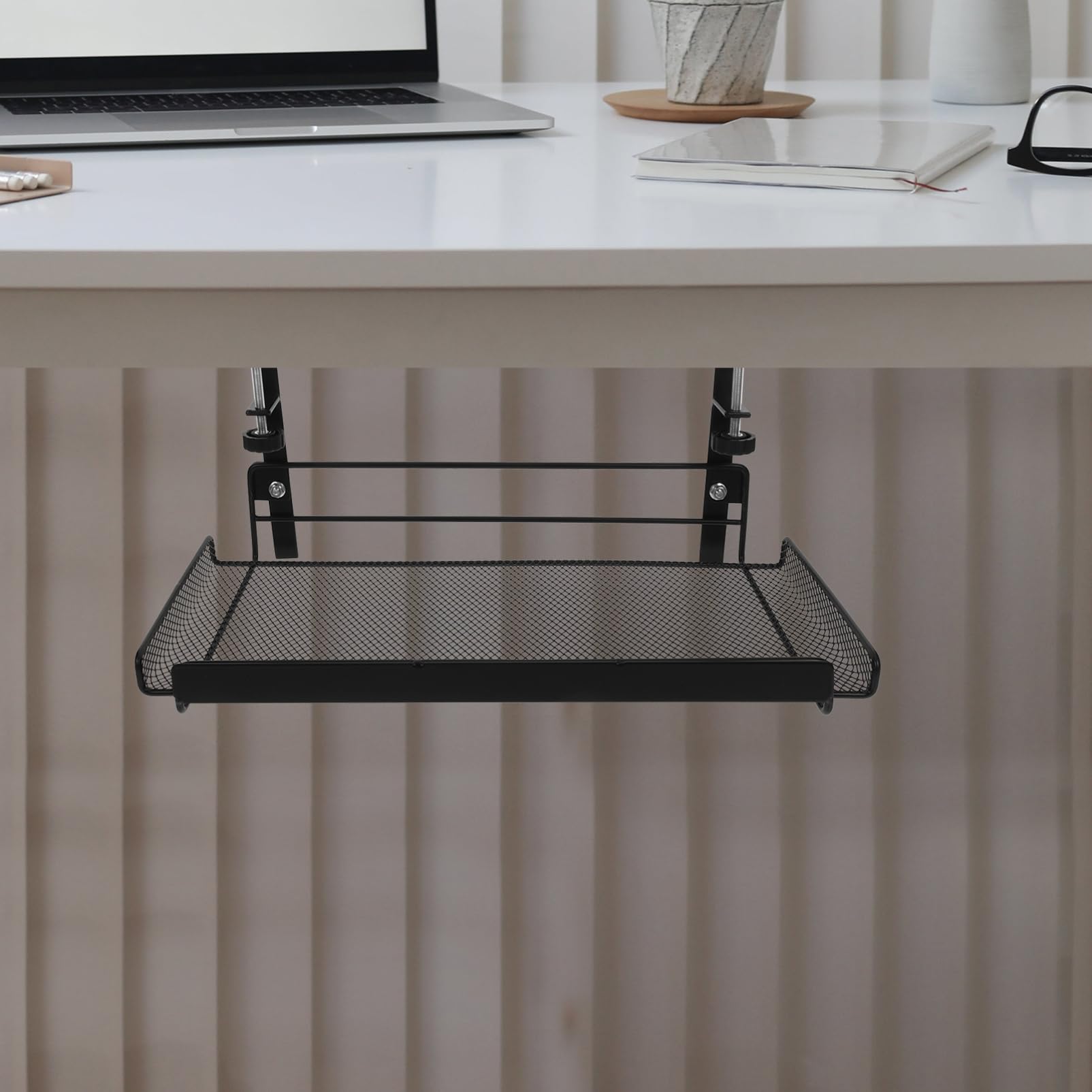 SEWACC Organizador de Metal Negro para Almacenamiento Debajo del Escritorio Diseño Ajustable, Cesta Práctica para Guardar Documentos en Oficina o Dormitorio