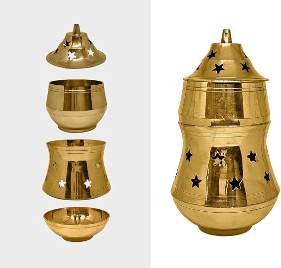 Tsngerine Brass Camphor Burner Lamp with Diya Oil Diffuser