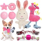 8 Pack de jouets pour chiots de luxe pour les chiens de dents, jouets pour chien avec des jouets pour chiens, des boules et des jouets à croquer pour chien, jouets de chien pour les garder occupés (Pink)
