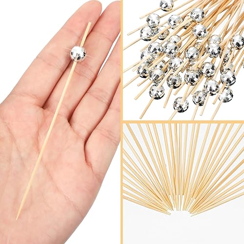 Miniatura 4 de Hushee 300 palillos de dientes decorativos de bola de discoteca para aperitivos, brochetas de bambú elegantes para bebidas, bodas, cumpleaños,