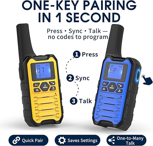 Miniatura 4 de Wishouse Walkie Talkies K15 de largo alcance para adultos, radios bidireccionales recargables, paquete de 2 unidades, 2 W FRS, 22 canales, USB-C,