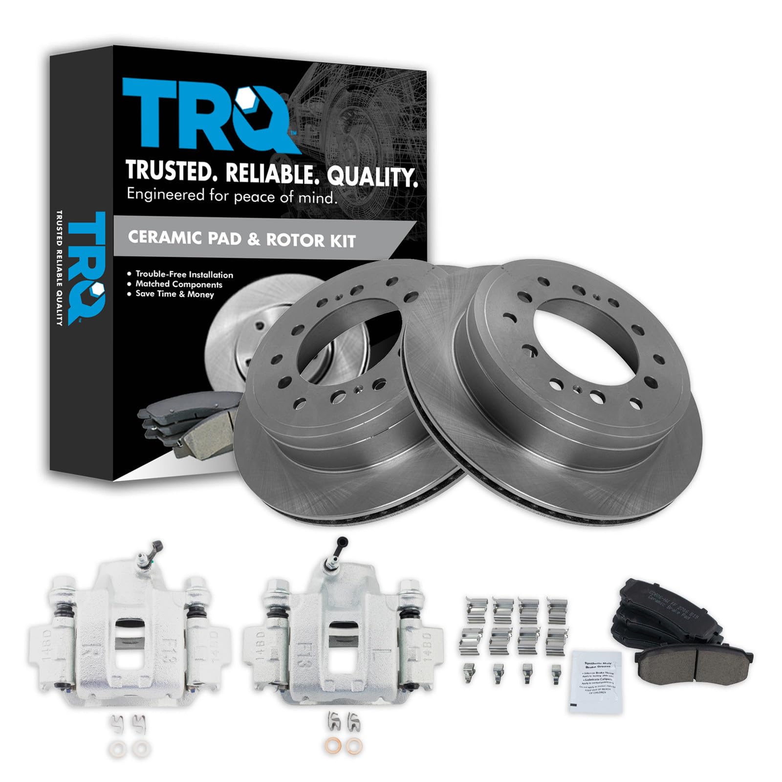 TRQ Rear Brake Pad and Rotor Set Ceramic Vented Rotors Calipers