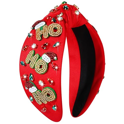 Vista 128 de Diadema de Navidad para mujer, accesorios de Navidad con cuentas, arco de Navidad, copo de nieve, diadema anudada HOHOHO, rojo y verde, perla