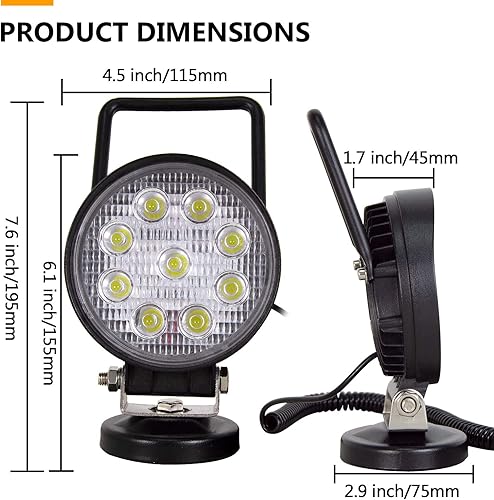 Miniatura 2 de Willpower Barra de luz LED de trabajo de 4 pulgadas y 27 W con base magnética, encendedor de cigarrillos, portátil, luz todoterreno para conducción
