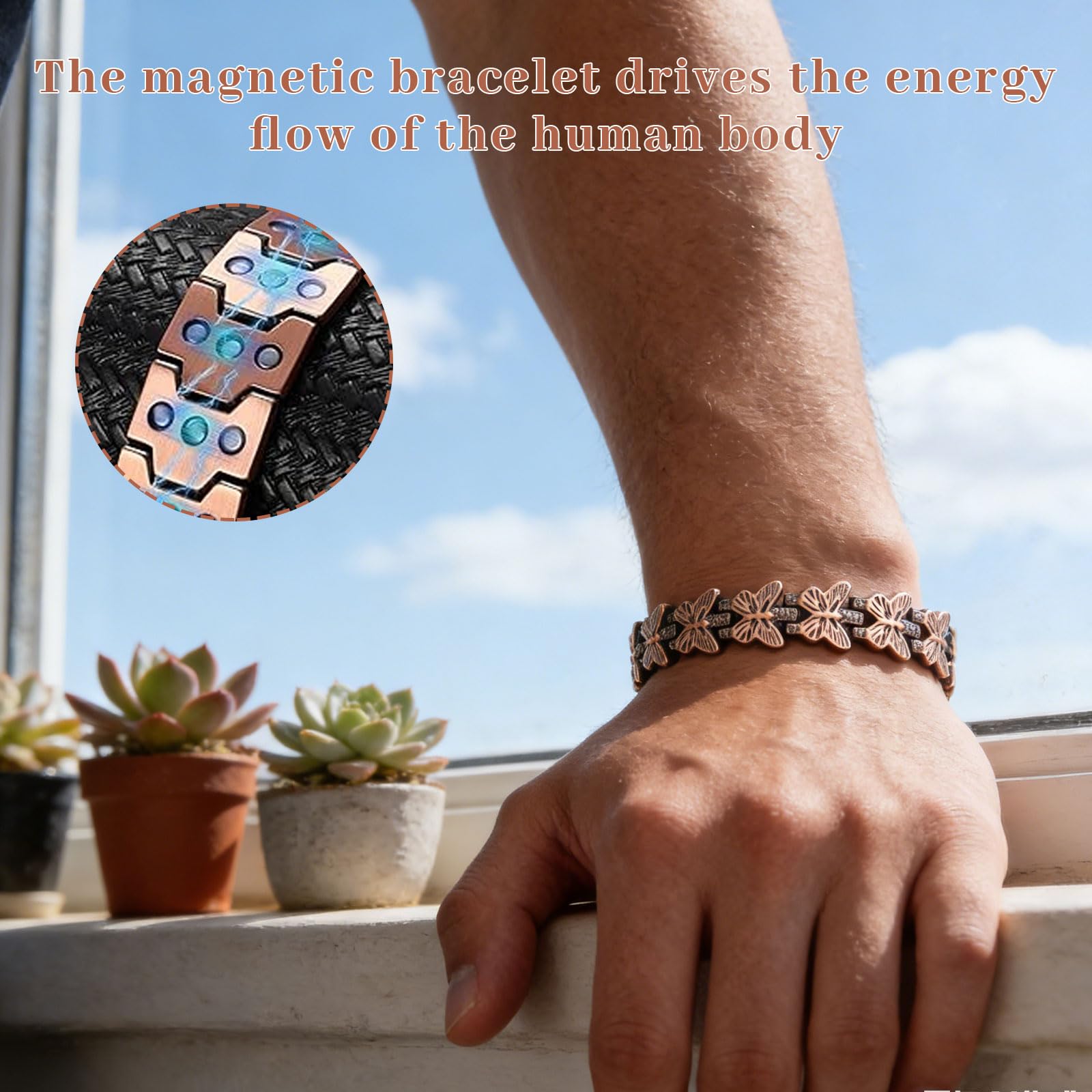 Bracelet en Cuivre pour Femmes, Bracelet Magnétique, Bracelet en Cuivre Réglable avec Forte Puissance Magnétique, Bijou Cadeau pour Femmes