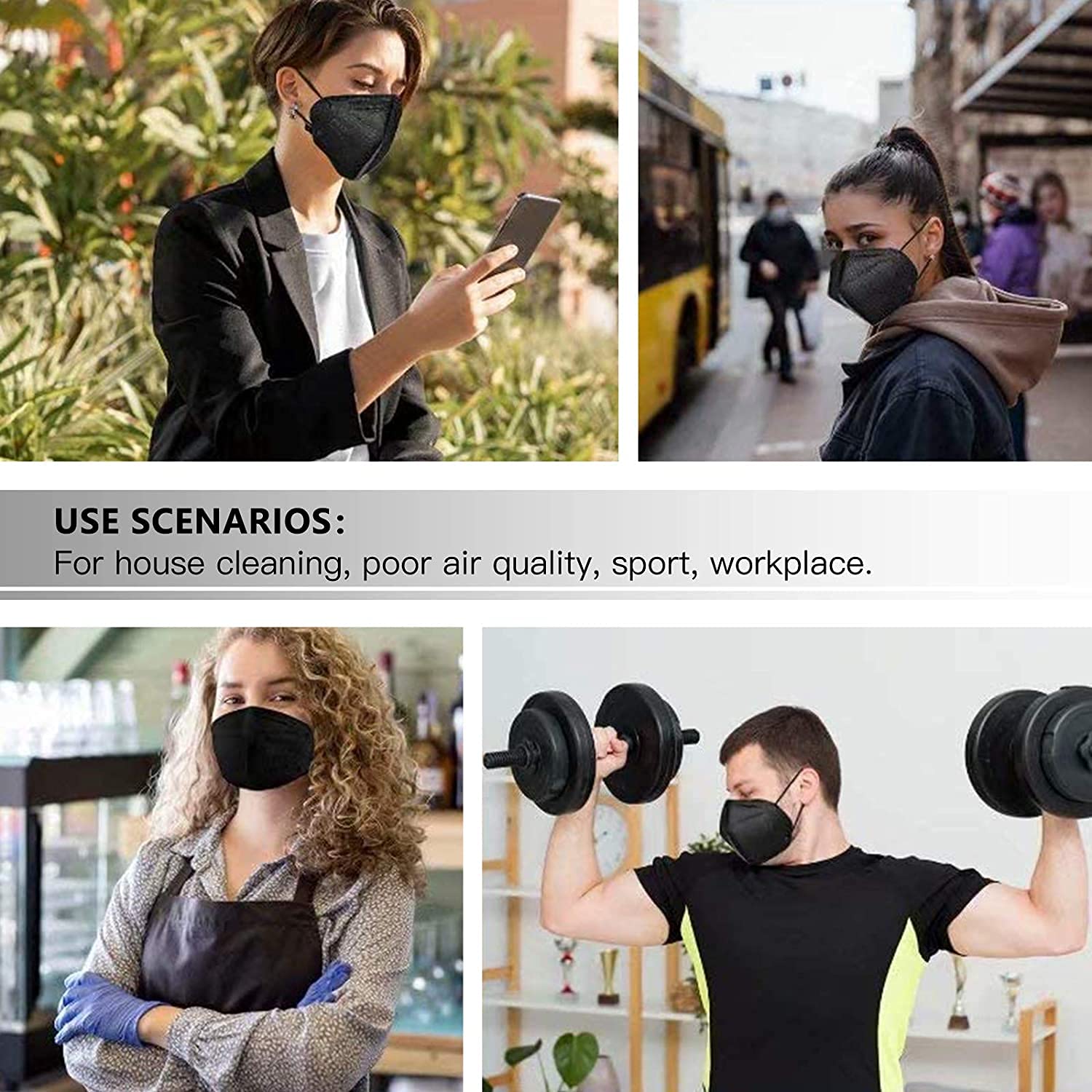 25 Pack KN95 Face Masks 5-Ply Breathable Filter Black Disposable Face Mask