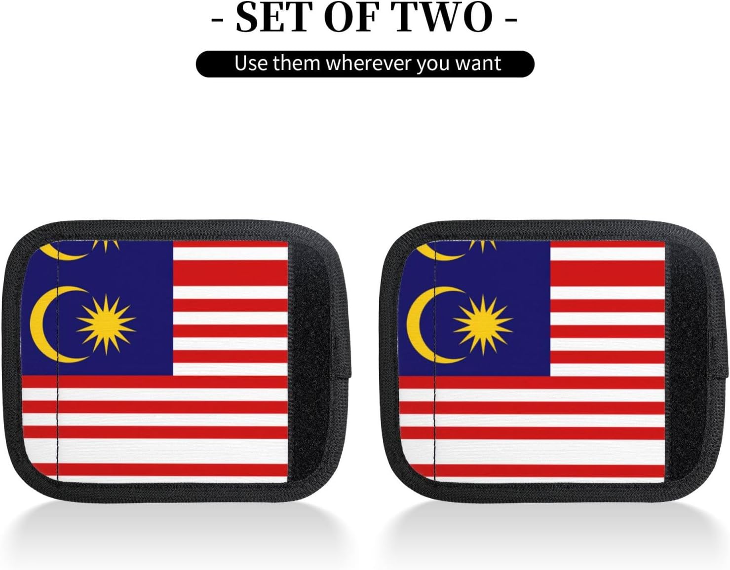Malaysia Flag Print Luggage Handle Wrap for Suitcase/Carry On/Backpacks-Neoprene Handle Wrap Cover 2pcs, Black