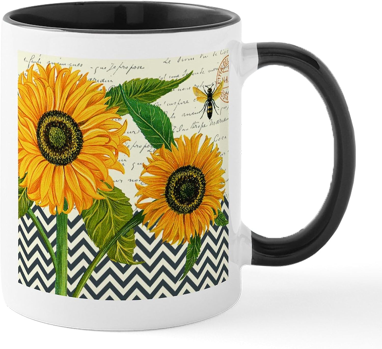 CafePress Modern Vintage Sunflower Mugs 11 oz (325 ml) Ceramic Coffee Mug