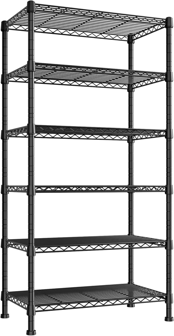 REIBII 6-tire Wire Shelving Rack,Storage Shelves Metal Shelves for Storage Load 1000 LBS,Heavy Duty Shelving Unit with Wire Shelf Adjustable...